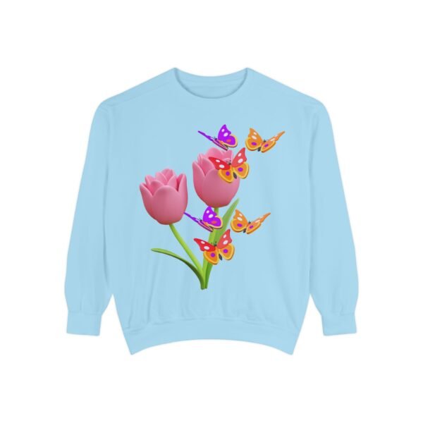 Women Garment-Dyed Sweatshirt Butterflies on Flowers 1 - Image 2