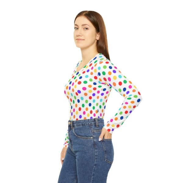 Women's Long Sleeve V-neck Shirt Colorful Dots - Image 4