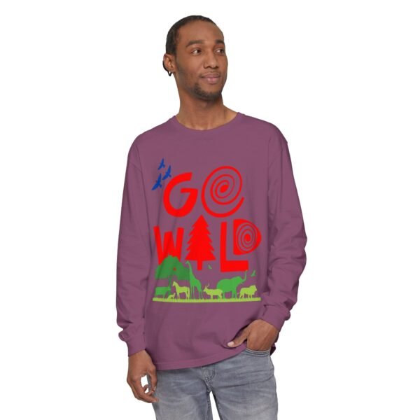 Men Garment-dyed Long Sleeve T-Shirt Go wild - Image 119