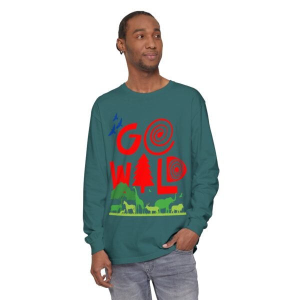 Men Garment-dyed Long Sleeve T-Shirt Go wild - Image 59