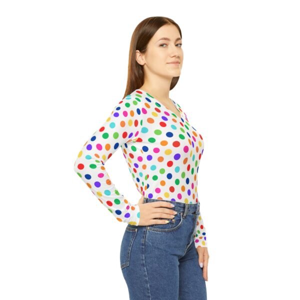 Women's Long Sleeve V-neck Shirt Colorful Dots - Image 3