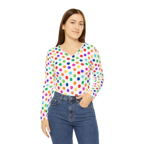 Women's Long Sleeve V-neck Shirt Colorful Dots